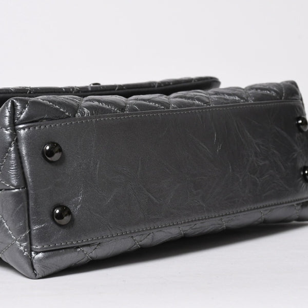 極美品 CHANEL シャネル トップハンドル フラップ XS 2WAYバッグ A92990 29番台 ココマーク エイジドカーフ シルバー 中古 4a009147