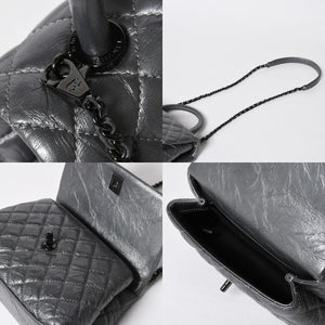 極美品 CHANEL シャネル トップハンドル フラップ XS 2WAYバッグ A92990 29番台 ココマーク エイジドカーフ シルバー 中古 4a009147