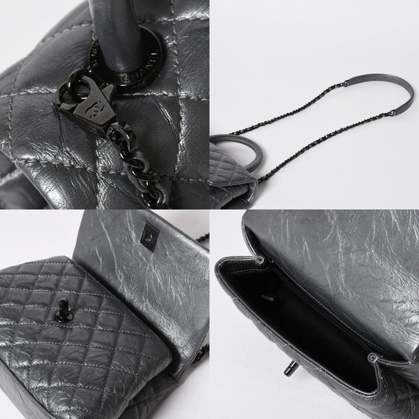 極美品 CHANEL シャネル トップハンドル フラップ XS 2WAYバッグ A92990 29番台 ココマーク エイジドカーフ シルバー 中古 4a009147
