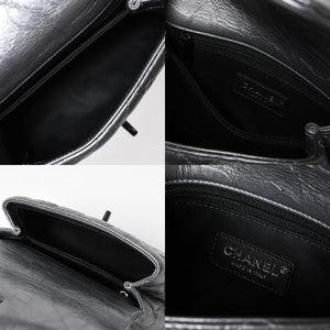 極美品 CHANEL シャネル トップハンドル フラップ XS 2WAYバッグ A92990 29番台 ココマーク エイジドカーフ シルバー 中古 4a009147