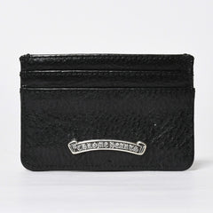 新品同様 CHROME HEARTS クロムハーツ CARD CASE DOUBLE SIDE ダブルサイド カードケース スクロールラベル ブラック シルバー925 中古 4a009208