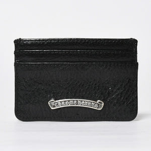 新品同様 CHROME HEARTS クロムハーツ CARD CASE DOUBLE SIDE ダブルサイド カードケース スクロールラベル ブラック シルバー925 中古 4a009208