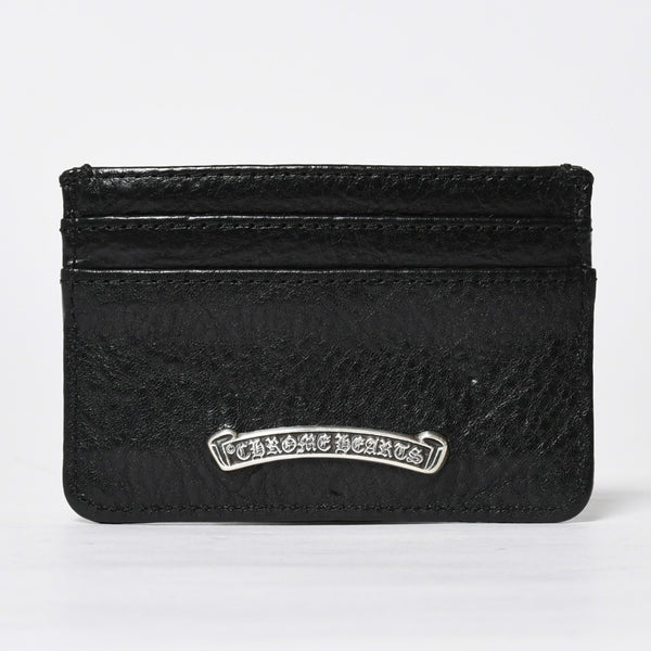 新品同様 CHROME HEARTS クロムハーツ CARD CASE DOUBLE SIDE ダブルサイド カードケース スクロールラベル ブラック シルバー925 中古 4a009208