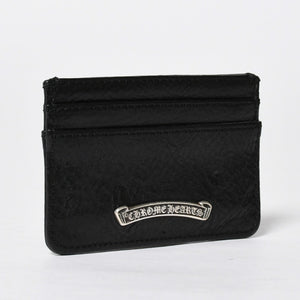 新品同様 CHROME HEARTS クロムハーツ CARD CASE DOUBLE SIDE ダブルサイド カードケース スクロールラベル ブラック シルバー925 中古 4a009208