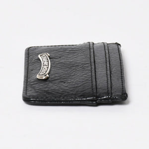 新品同様 CHROME HEARTS クロムハーツ CARD CASE DOUBLE SIDE ダブルサイド カードケース スクロールラベル ブラック シルバー925 中古 4a009208