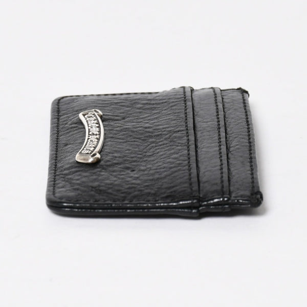 新品同様 CHROME HEARTS クロムハーツ CARD CASE DOUBLE SIDE ダブルサイド カードケース スクロールラベル ブラック シルバー925 中古 4a009208