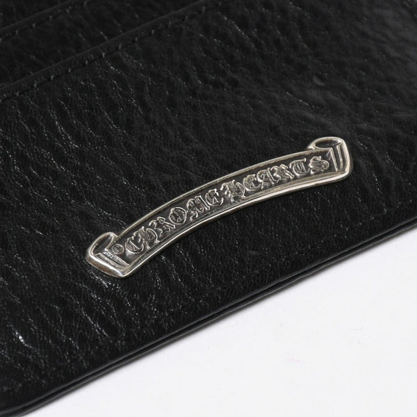 新品同様 CHROME HEARTS クロムハーツ CARD CASE DOUBLE SIDE ダブルサイド カードケース スクロールラベル ブラック シルバー925 中古 4a009208