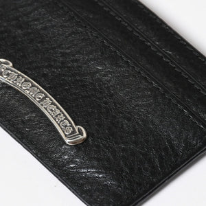 新品同様 CHROME HEARTS クロムハーツ CARD CASE DOUBLE SIDE ダブルサイド カードケース スクロールラベル ブラック シルバー925 中古 4a009208