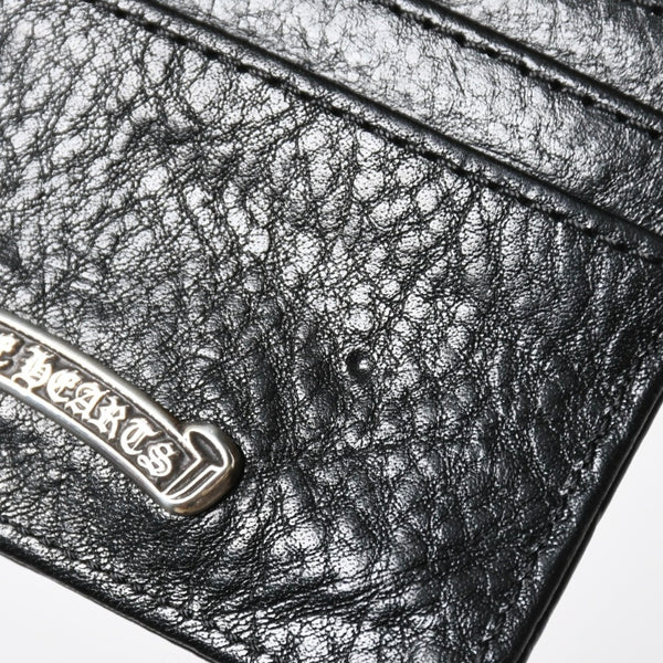 新品同様 CHROME HEARTS クロムハーツ CARD CASE DOUBLE SIDE ダブルサイド カードケース スクロールラベル ブラック シルバー925 中古 4a009208