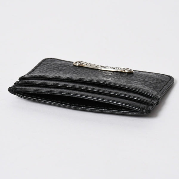 新品同様 CHROME HEARTS クロムハーツ CARD CASE DOUBLE SIDE ダブルサイド カードケース スクロールラベル ブラック シルバー925 中古 4a009208