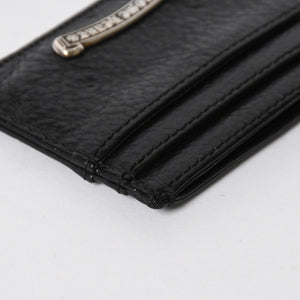新品同様 CHROME HEARTS クロムハーツ CARD CASE DOUBLE SIDE ダブルサイド カードケース スクロールラベル ブラック シルバー925 中古 4a009208