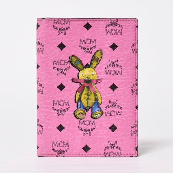 MCM エムシーエム ウサギ パスポートケース ヴィセトス柄 MZZ 1ZXL02 PK001 レザー ピンク ブラック イエロー 美品 中古4a009234