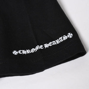 新品未使用 CHROME HEARTS クロムハーツ 半袖Tシャツ サイズXL スクロールラベルロゴ ブラック ホワイト プリント 新型 中古 4a009018