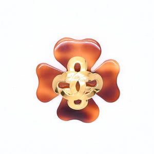 CHANEL Coco Mark Heart Brooch 95P Engraved Made in France Acetate Metal Brown Gold Hardware Good Condition Used 4c043849
