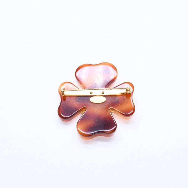CHANEL Coco Mark Heart Brooch 95P Engraved Made in France Acetate Metal Brown Gold Hardware Good Condition Used 4c043849