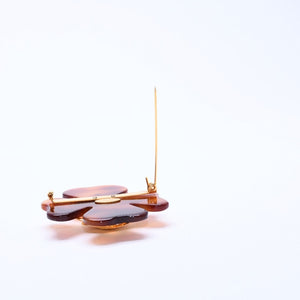 CHANEL Coco Mark Heart Brooch 95P Engraved Made in France Acetate Metal Brown Gold Hardware Good Condition Used 4c043849