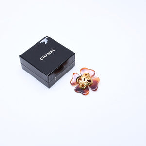 CHANEL Coco Mark Heart Brooch 95P Engraved Made in France Acetate Metal Brown Gold Hardware Good Condition Used 4c043849