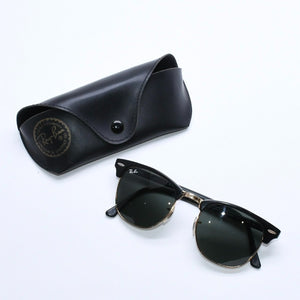 RAYBAN レイバン サングラス クラブマスター RB3016 イタリア製 アセテート メタル ブラック ゴールド金具 良品 中古 4a008621