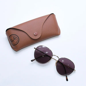 極美品 RAYBAN レイバン デイビッド ラウンド サングラス RB3582 イタリア製 メタル パープル ゴールド金具 サイズ53◻︎20 中古 4a008513