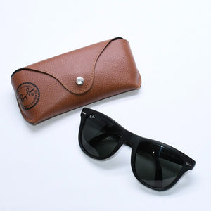 極美品 RAYBAN レイバン 折り畳み サングラス メガネ アセテート RB4105 シルバー金具 ブラック サイズ54□20 中古 4a008447