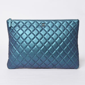 極美品 CHANEL シャネル マトラッセ キルティング クラッチバッグ 24番台 ラムスキン ブルー エメラルドグリーン メタルブラック金具 中古 4a009237