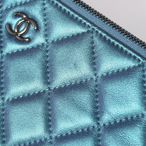 極美品 CHANEL シャネル マトラッセ キルティング クラッチバッグ 24番台 ラムスキン ブルー エメラルドグリーン メタルブラック金具 中古 4a009237