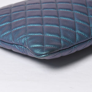 極美品 CHANEL シャネル マトラッセ キルティング クラッチバッグ 24番台 ラムスキン ブルー エメラルドグリーン メタルブラック金具 中古 4a009237