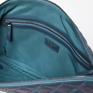 極美品 CHANEL シャネル マトラッセ キルティング クラッチバッグ 24番台 ラムスキン ブルー エメラルドグリーン メタルブラック金具 中古 4a009237