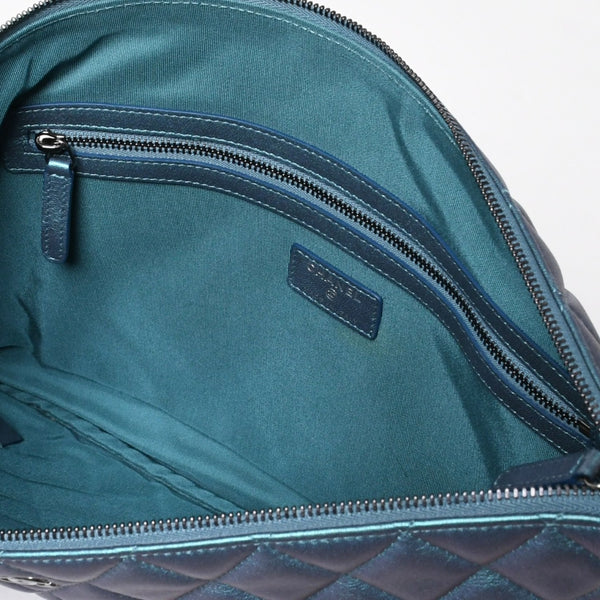 極美品 CHANEL シャネル マトラッセ キルティング クラッチバッグ 24番台 ラムスキン ブルー エメラルドグリーン メタルブラック金具 中古 4a009237
