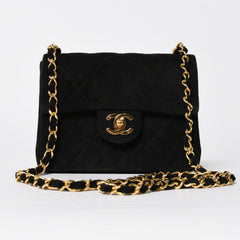 極美品 CHANEL シャネル MINI SQUARE 17 ミニスクエア 17 CHAIN SHOULDER BAG チェーンショルダーバッグ ブラック スウェード ゴールド金具 1番台 中古 4a009152