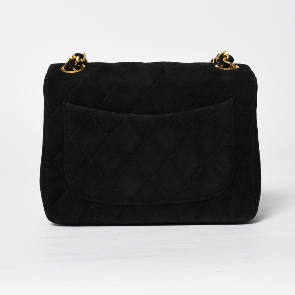 極美品 CHANEL シャネル MINI SQUARE 17 ミニスクエア 17 CHAIN SHOULDER BAG チェーンショルダーバッグ ブラック スウェード ゴールド金具 1番台 中古 4a009152
