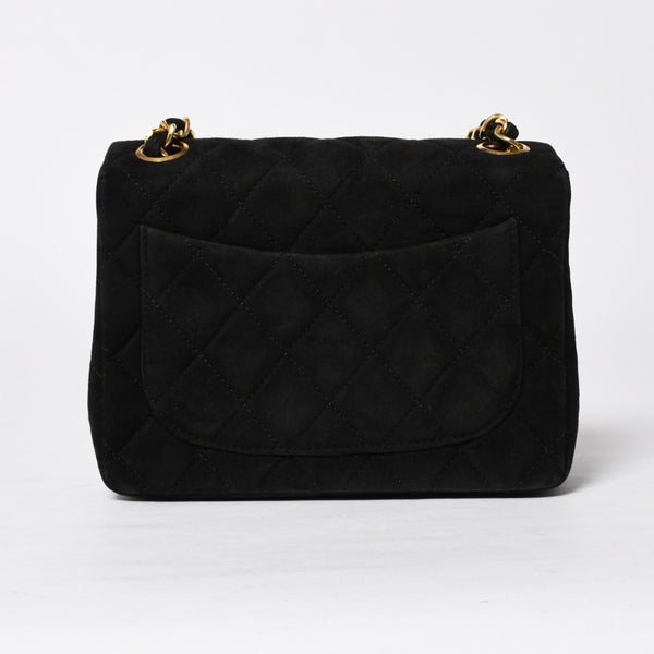 極美品 CHANEL シャネル MINI SQUARE 17 ミニスクエア 17 CHAIN SHOULDER BAG チェーンショルダーバッグ ブラック スウェード ゴールド金具 1番台 中古 4a009152