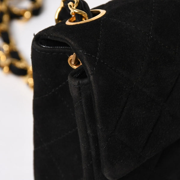 極美品 CHANEL シャネル MINI SQUARE 17 ミニスクエア 17 CHAIN SHOULDER BAG チェーンショルダーバッグ ブラック スウェード ゴールド金具 1番台 中古 4a009152