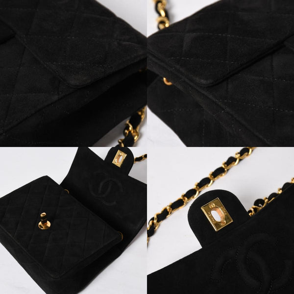 極美品 CHANEL シャネル MINI SQUARE 17 ミニスクエア 17 CHAIN SHOULDER BAG チェーンショルダーバッグ ブラック スウェード ゴールド金具 1番台 中古 4a009152