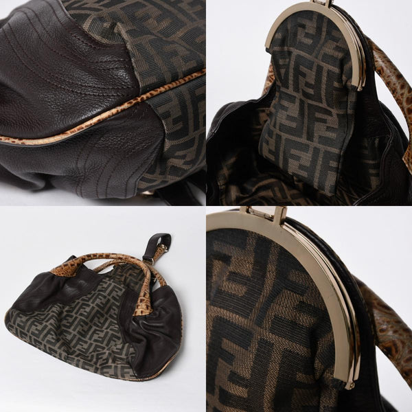 極美品 FENDI フェンディ スパイバッグ ハンドバッグ 8BR511 イタリア製 レザー キャンバス ブラウン ゴールド金具 中古 4a001565