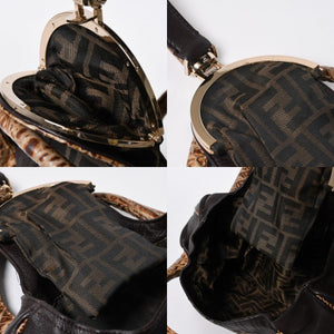 極美品 FENDI フェンディ スパイバッグ ハンドバッグ 8BR511 イタリア製 レザー キャンバス ブラウン ゴールド金具 中古 4a001565