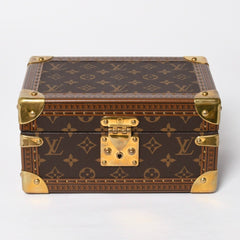 Very Good Condition LOUIS VUITTON Coffret Tresor 24 Mini Trunk Jewelry Case M10130 Monogram Blue Lagon Gold Hardware Used 4a009069