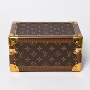 Very Good Condition LOUIS VUITTON Coffret Tresor 24 Mini Trunk Jewelry Case M10130 Monogram Blue Lagon Gold Hardware Used 4a009069