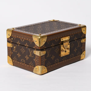 Very Good Condition LOUIS VUITTON Coffret Tresor 24 Mini Trunk Jewelry Case M10130 Monogram Blue Lagon Gold Hardware Used 4a009069