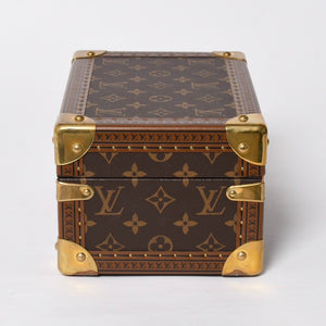 Very Good Condition LOUIS VUITTON Coffret Tresor 24 Mini Trunk Jewelry Case M10130 Monogram Blue Lagon Gold Hardware Used 4a009069