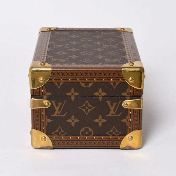 Very Good Condition LOUIS VUITTON Coffret Tresor 24 Mini Trunk Jewelry Case M10130 Monogram Blue Lagon Gold Hardware Used 4a009069