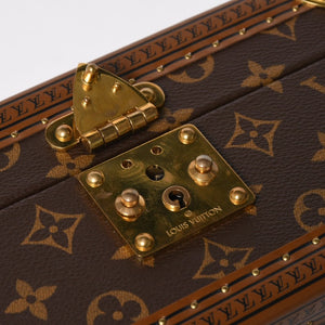 Very Good Condition LOUIS VUITTON Coffret Tresor 24 Mini Trunk Jewelry Case M10130 Monogram Blue Lagon Gold Hardware Used 4a009069