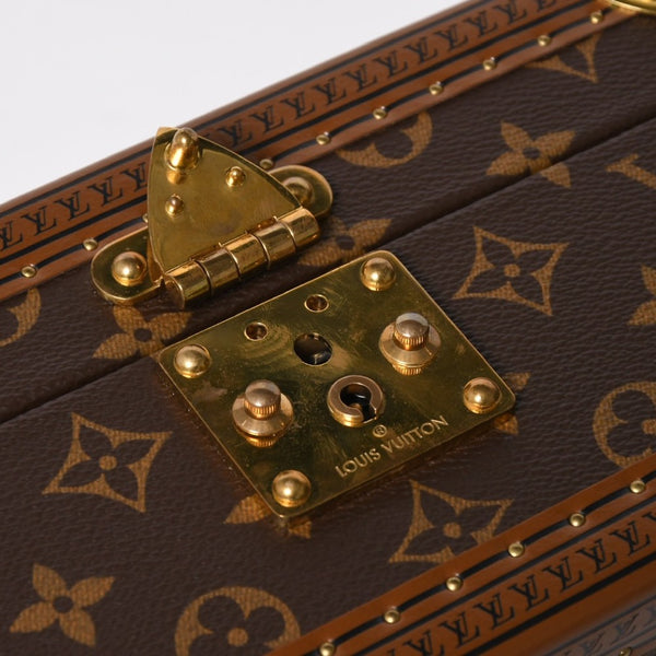 Very Good Condition LOUIS VUITTON Coffret Tresor 24 Mini Trunk Jewelry Case M10130 Monogram Blue Lagon Gold Hardware Used 4a009069