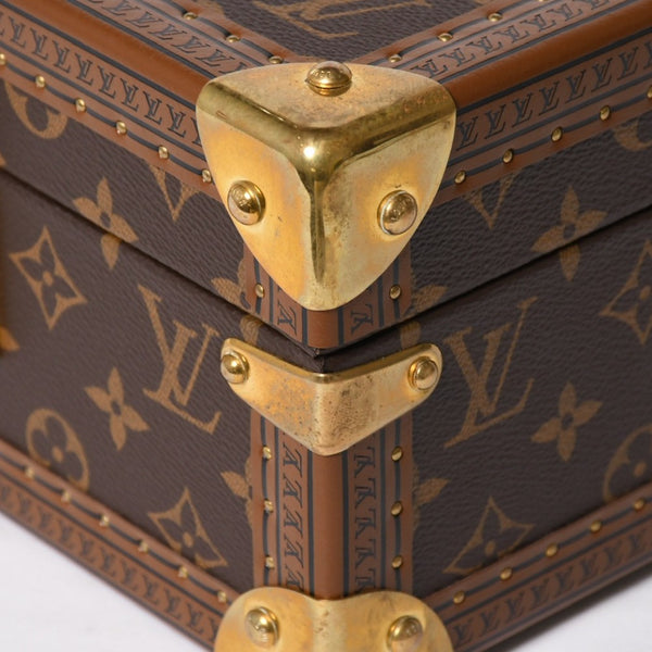 Very Good Condition LOUIS VUITTON Coffret Tresor 24 Mini Trunk Jewelry Case M10130 Monogram Blue Lagon Gold Hardware Used 4a009069