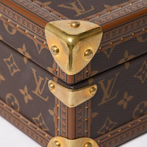 Very Good Condition LOUIS VUITTON Coffret Tresor 24 Mini Trunk Jewelry Case M10130 Monogram Blue Lagon Gold Hardware Used 4a009069