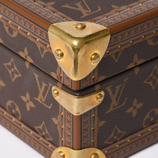 Very Good Condition LOUIS VUITTON Coffret Tresor 24 Mini Trunk Jewelry Case M10130 Monogram Blue Lagon Gold Hardware Used 4a009069