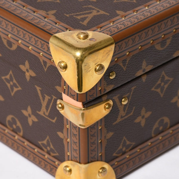 Very Good Condition LOUIS VUITTON Coffret Tresor 24 Mini Trunk Jewelry Case M10130 Monogram Blue Lagon Gold Hardware Used 4a009069