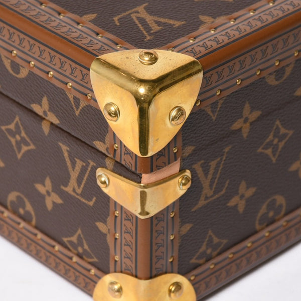 Very Good Condition LOUIS VUITTON Coffret Tresor 24 Mini Trunk Jewelry Case M10130 Monogram Blue Lagon Gold Hardware Used 4a009069