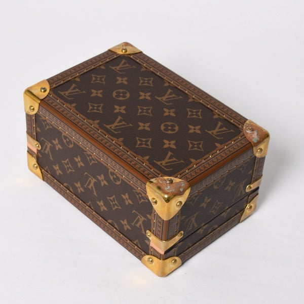 Very Good Condition LOUIS VUITTON Coffret Tresor 24 Mini Trunk Jewelry Case M10130 Monogram Blue Lagon Gold Hardware Used 4a009069