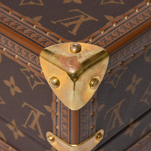 Very Good Condition LOUIS VUITTON Coffret Tresor 24 Mini Trunk Jewelry Case M10130 Monogram Blue Lagon Gold Hardware Used 4a009069